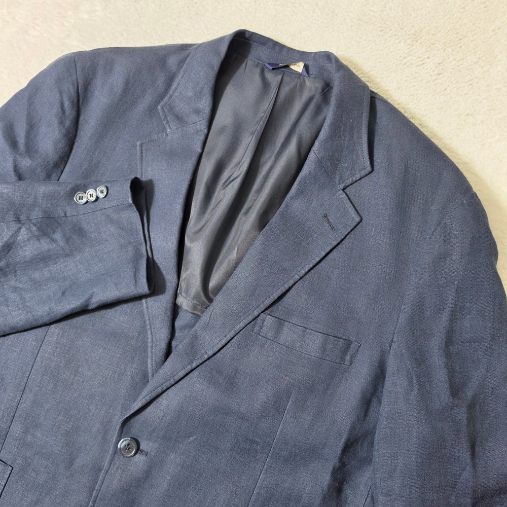 Alan Flusser Blazer Mens L Navy Blue 100% Linen Two Button Sport Coat L/S